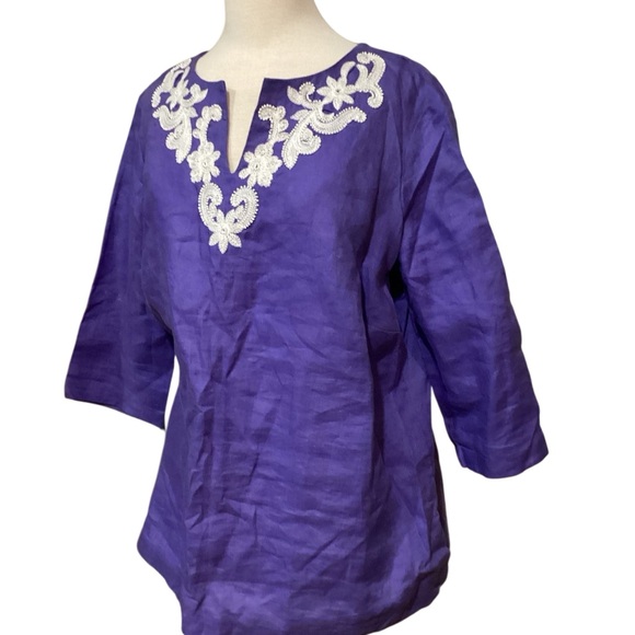 Talbots linen popover eyelet tunic top size 0X - Picture 6 of 11